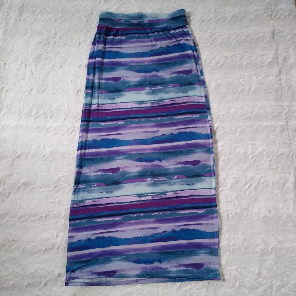 a.n.a Purple and Blue Striped Maxi Skirt